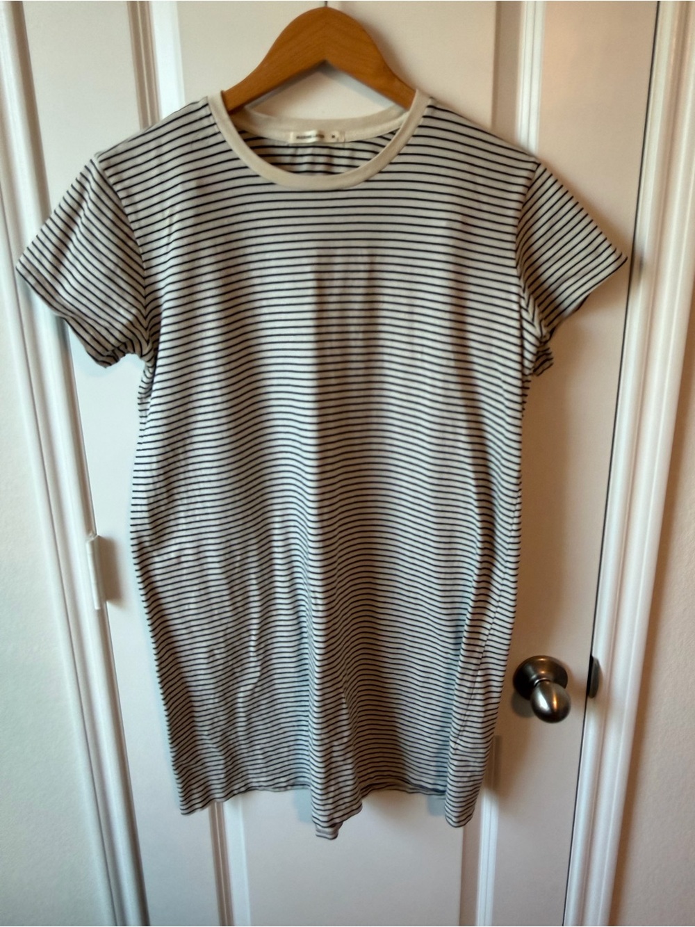 Marine Layer Striped Short Sleeve Tee Dress - Cream and Black